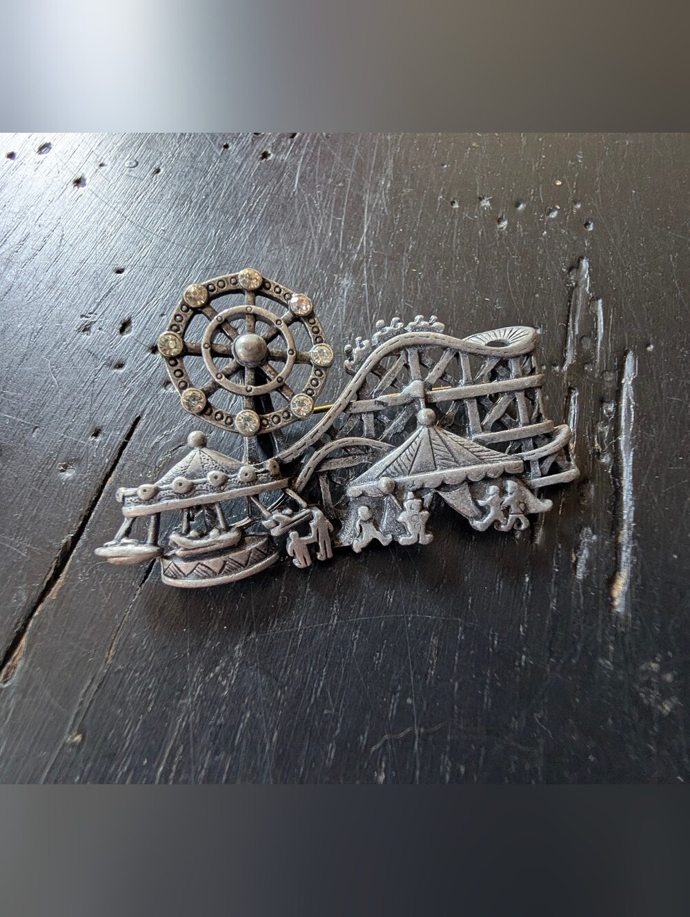 AJC Co. Vintage Silver-Toned Ferris Wheel Carnival Collection Whimsical Brooch